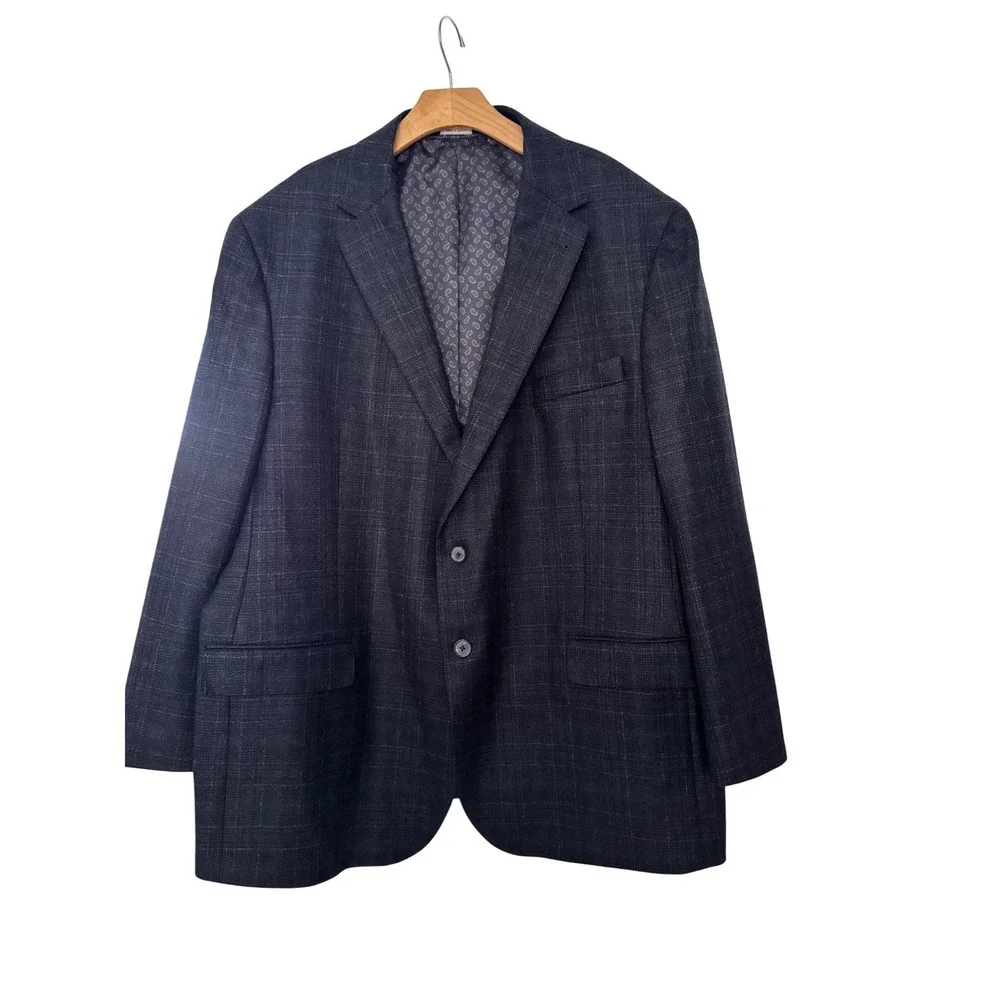 Joseph Abboud Hamilton Soft 50L Sport Coat Lanificio Di Pray Wool Navy Plaid